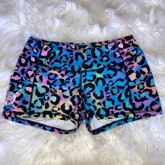 BARBELLS & PIZZA Colorful Leopard Athletic Shorts with Pockets L - Picture 5 of 14